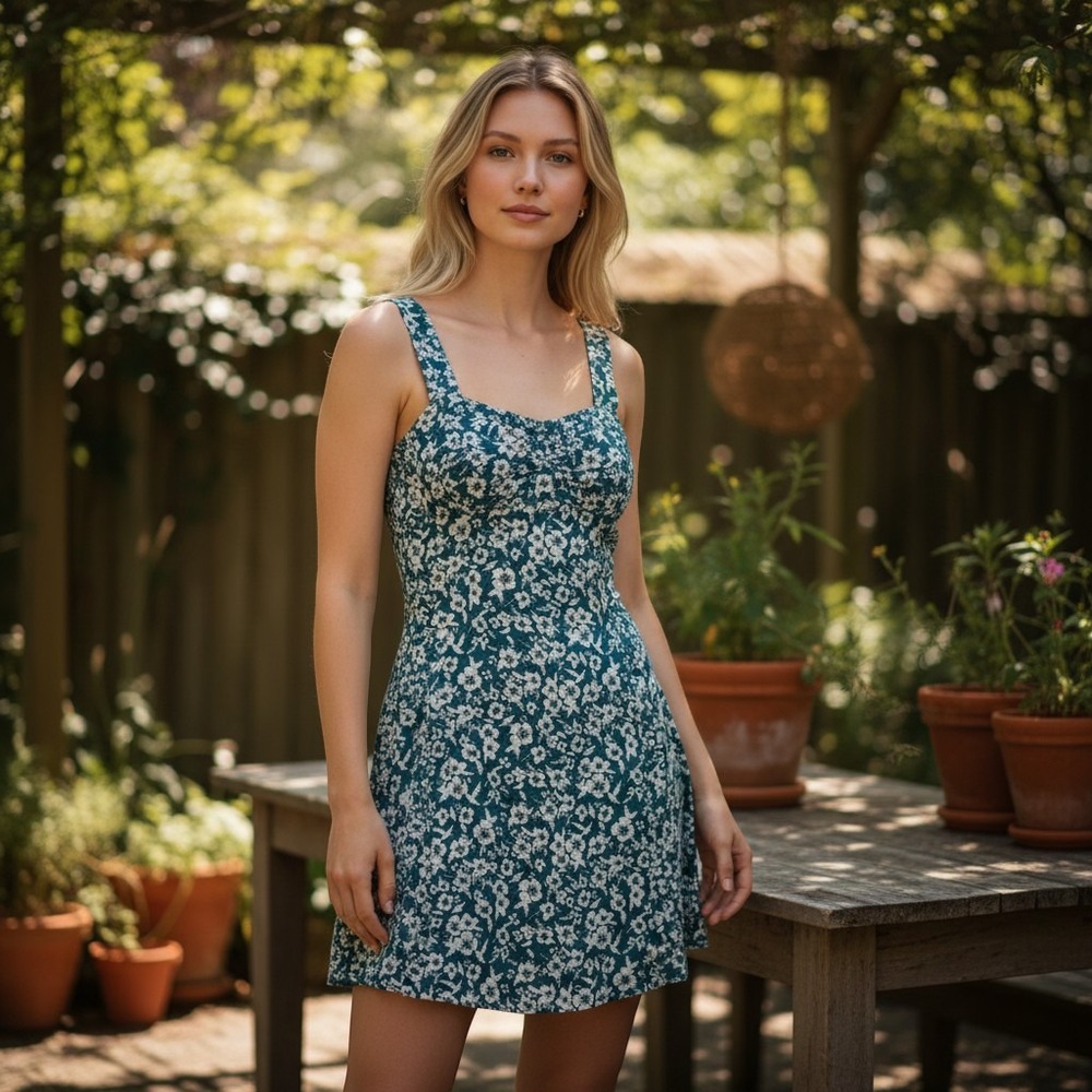 Anthropologie Maeve sz XS sleeveless blue hawaiian floral mini dress MM
